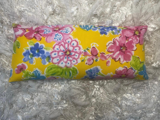 Yellow Floral Fabric Eye Pillow with removable cover filled with Lavender/Flaxseed