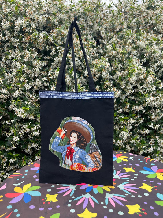 Mexican tote bag- Black Canvas