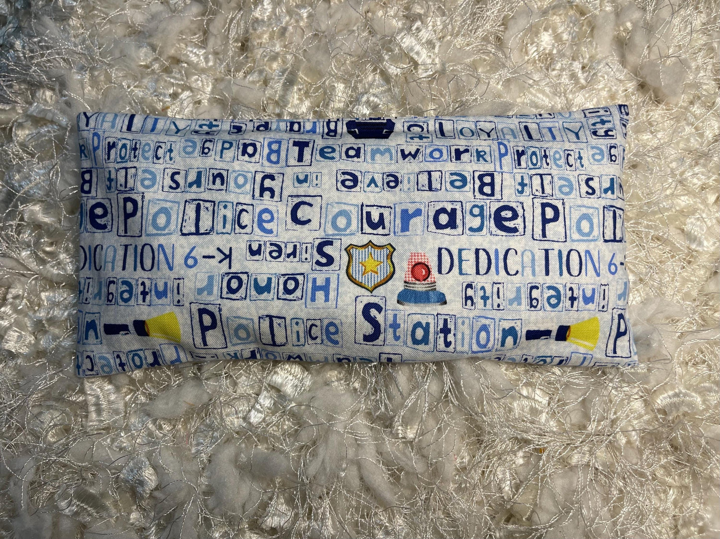 White / Blue Police Eye Pillow with removable cover filled with Lavender/Flaxseed