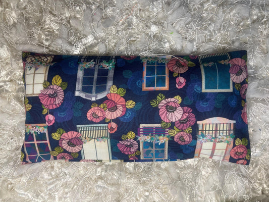 Floral Blue Windows Eye Pillow with removable cover filled with Lavender/Flaxseed