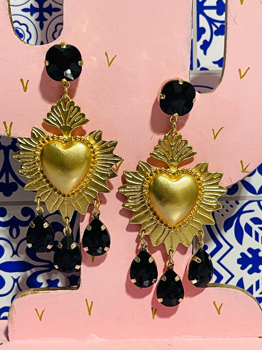 Black Sacred Heart Earrings