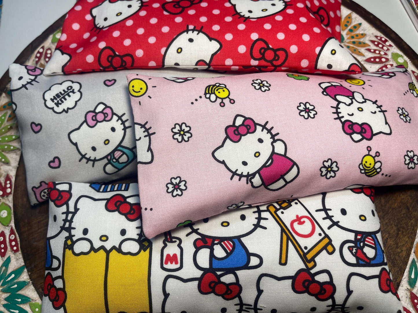 White Hello Kitty  Eye Pillow with removable cover filled with Lavender/Flaxseed