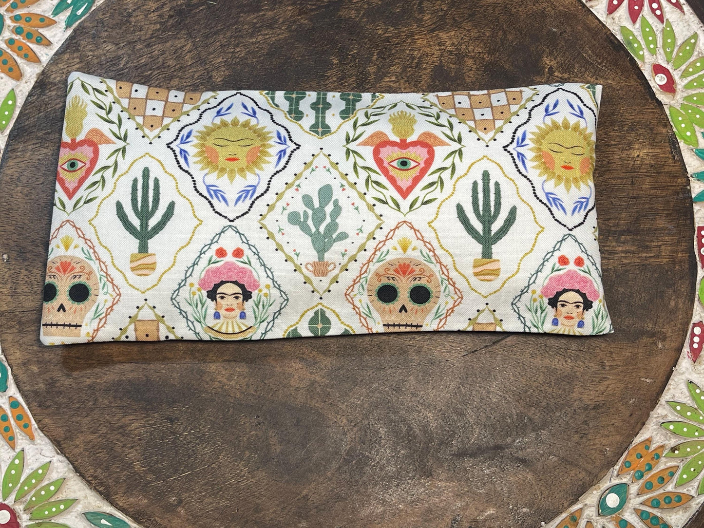 Diamond patch Frida Kahlo Eye Pillow with removable cover filled with Lavender/Flaxseed