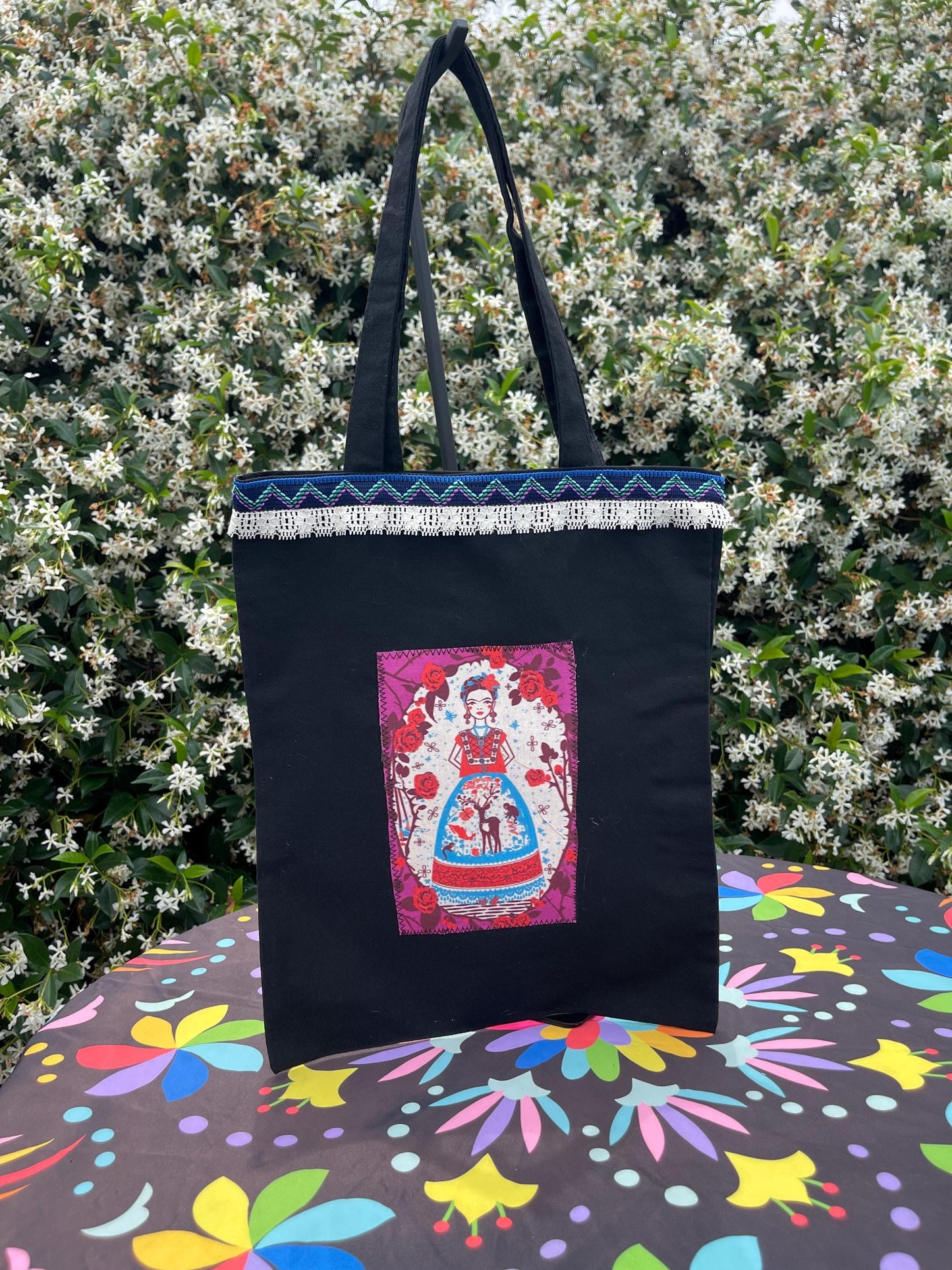 Mexican tote bag- Black Canvas
