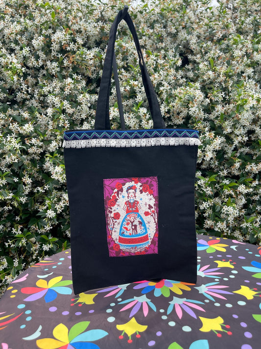 Mexican tote bag- Black Canvas