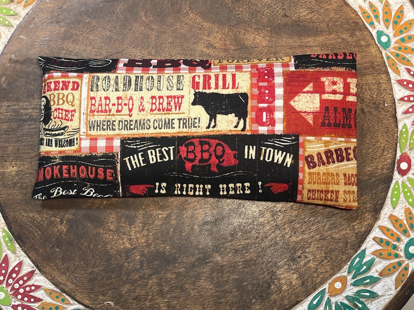 Grill Master print eye pillow with removable cover filled with Lavender/Flaxseed