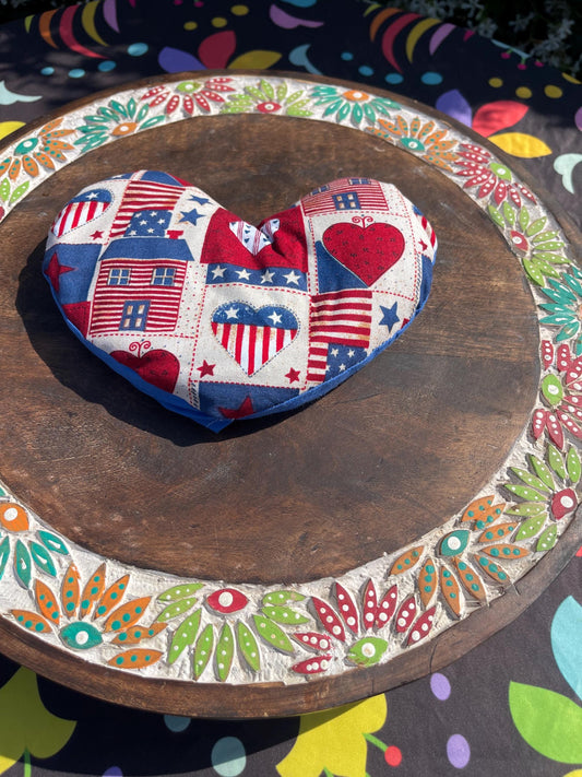 USA Fabric  Heart  Eye Pillow  filled with Lavender/Flaxseed- cover is removable