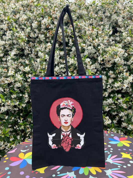 Mexican tote bag- Black Canvas