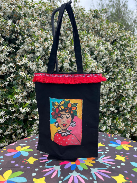 Mexican tote bag- Black Canvas