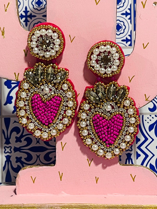 Beaded Heart Earrings