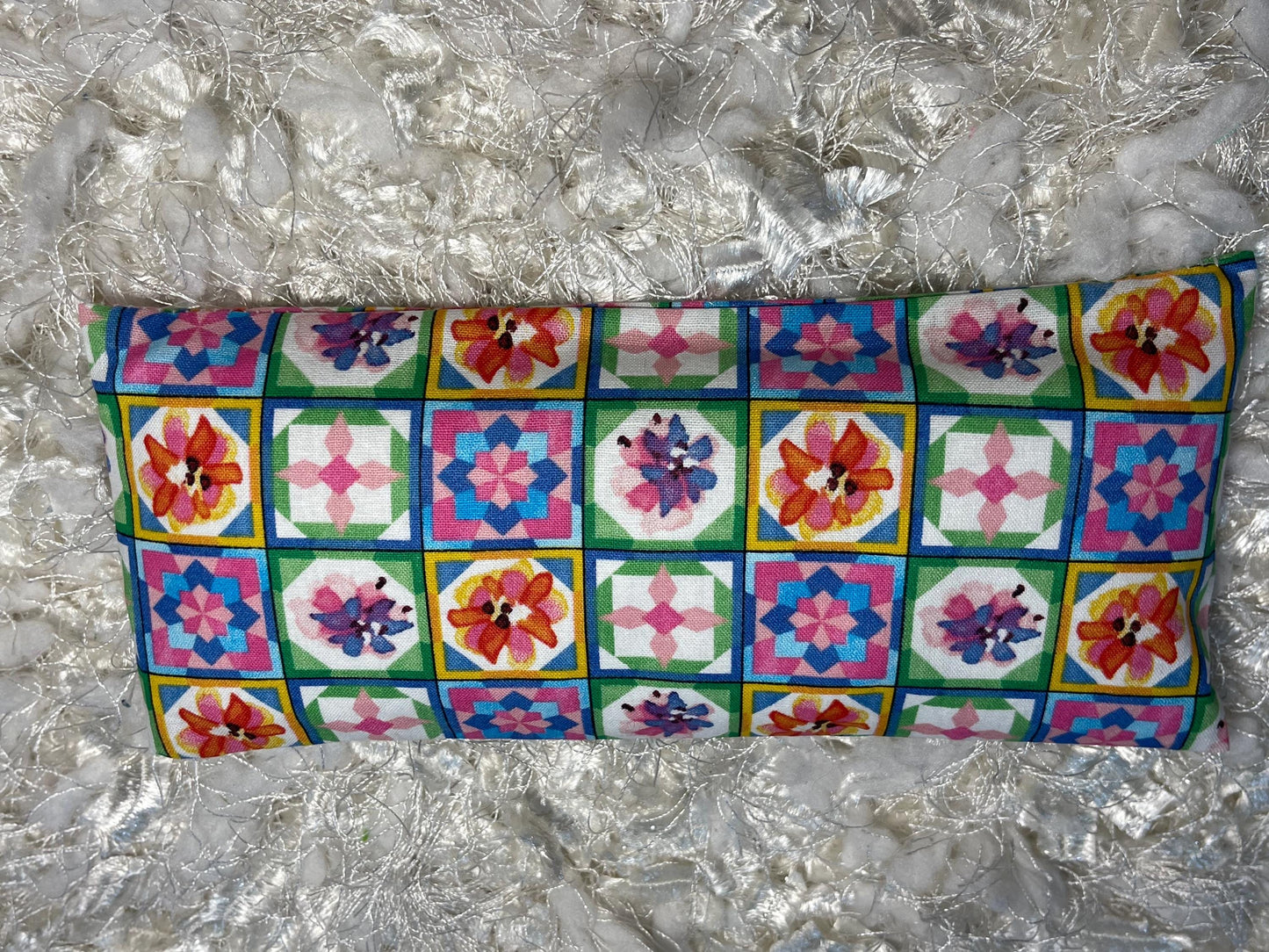 Purple / Green Talavera Tile Fabric Eye Pillow with removable cover filled with Lavender/Flaxseed
