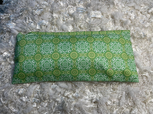Green floral Eye Pillow with removable cover filled with Lavender/Flaxseed