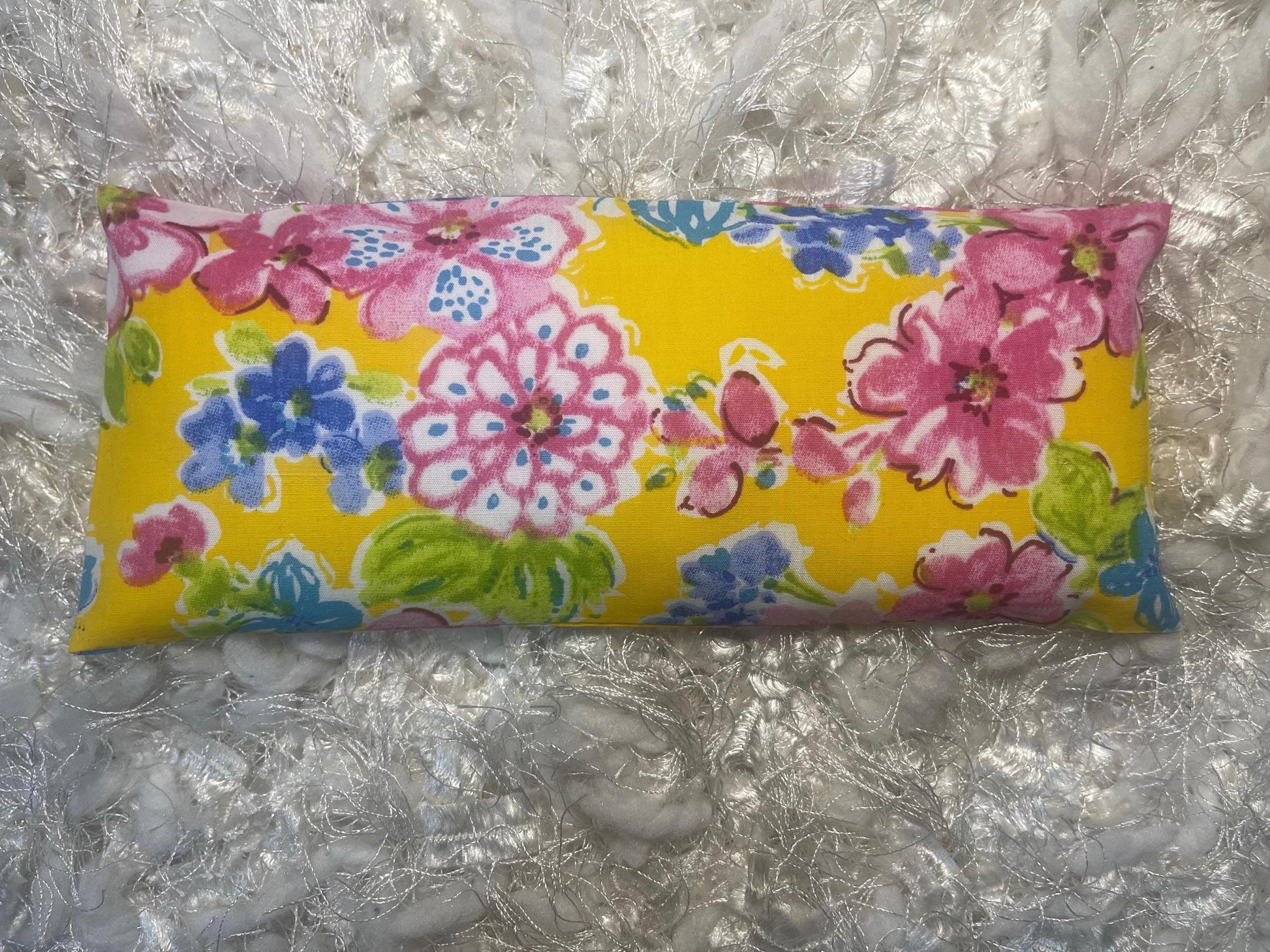 Yellow Floral Fabric Eye Pillow with removable cover filled with Lavender/Flaxseed