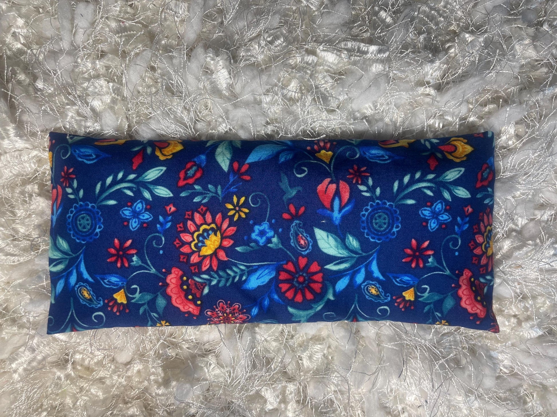 Blue Floral Fabric Eye Pillow with removable cover filled with Lavender/Flaxseed