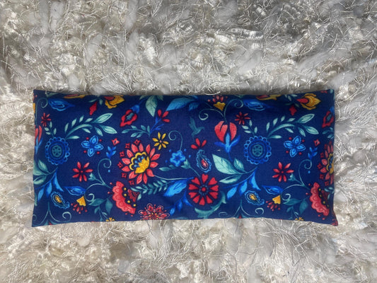 Blue Floral Fabric Eye Pillow with removable cover filled with Lavender/Flaxseed