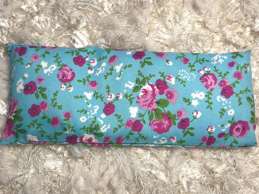 Blue floral Eye Pillow with removable cover filled with Lavender/Flaxseed